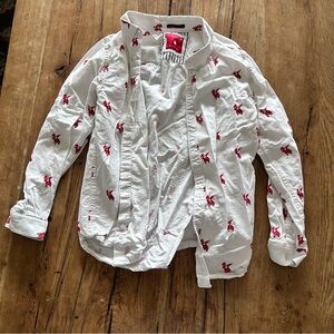 Kids button up white Christmas formal shirt Santa dabbing holiday party 10